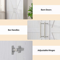 Wardrobe Cabinet with Hanging Rod, Anti-Tipping and 2 Barn Doors, Farmhouse Wardrobe Closet for Bedroom, White Wood Effect
