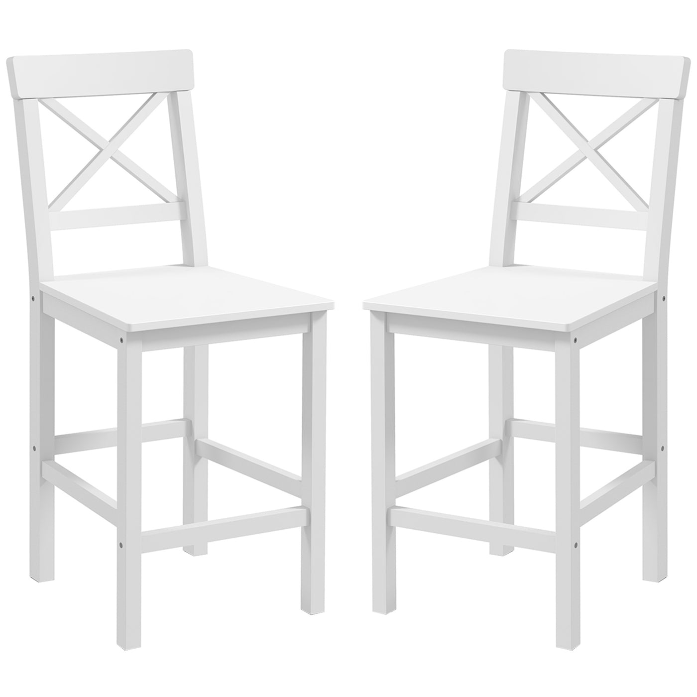 Counter Height Stools Set of 2, Farmhouse Bar Stools with Backs, Solid Wood Counter Stools for Kitchen Island White