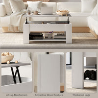 Lift Top Coffee Table with Hidden Storage Compartment and Open Shelf, Center Table for Living Room, White