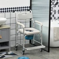 3-in-1 Shower Commode Wheelchair, Transport Beside Commode Chair with Padded Seat for the Elderly, Disabled