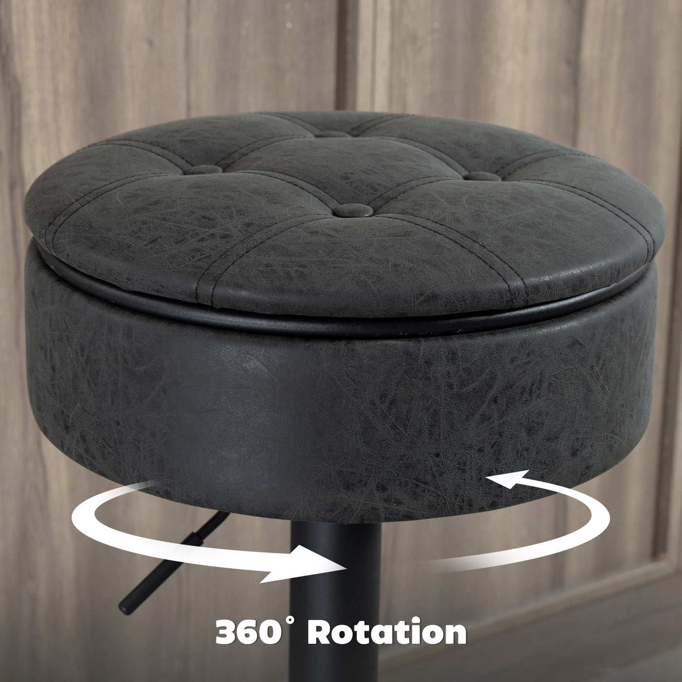 Set of 2 Barstools with Storage, Swivel Bar Stools with PU Leather Upholstered, Footrest, Steel Base, Black