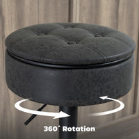 Set of 2 Barstools with Storage, Swivel Bar Stools with PU Leather Upholstered, Footrest, Steel Base, Black
