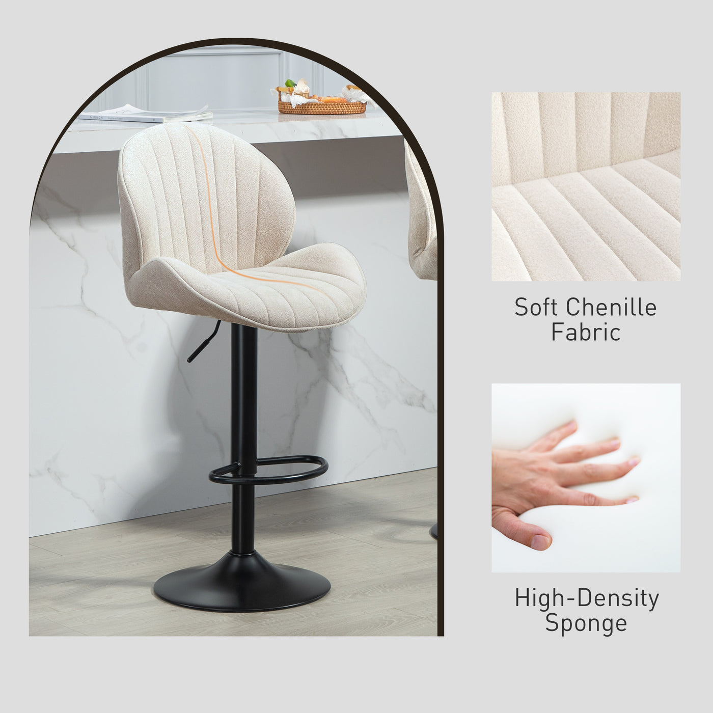 Bar Stools Set of 2, Swivel Barstools with Back, Adjustable Height and Footrest for Kitchen Island, Dining Room, Beige