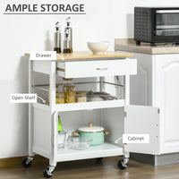 Kitchen Cart, Utility Trolley, Small Kitchen Island with Storage Drawer & Side Hooks for Dining Room, White