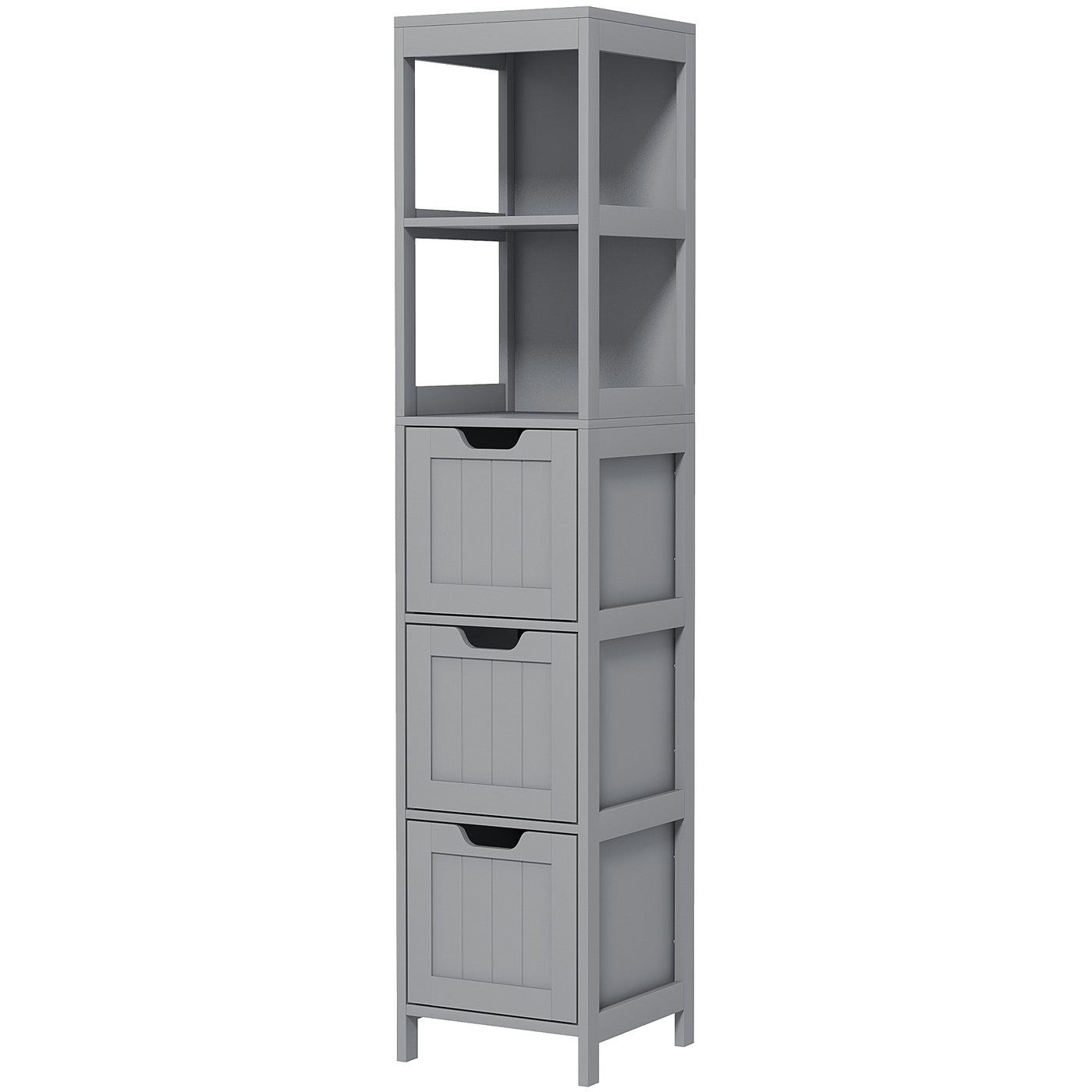Narrow Bathroom Cabinet with 3 Drawers and 2 Tier Shelf, Tall Cupboard Freestanding Linen Tower, Grey