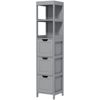 Narrow Bathroom Cabinet with 3 Drawers and 2 Tier Shelf, Tall Cupboard Freestanding Linen Tower, Grey