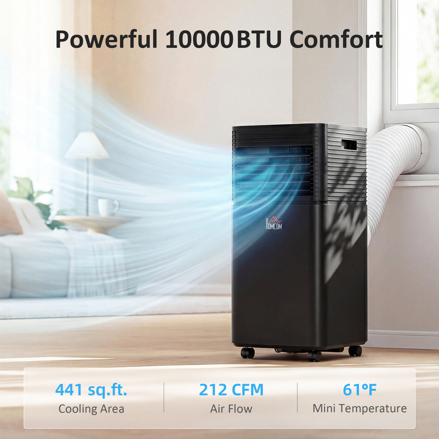10000 BTU Portable Air Conditioner with Fan & Dehumidifier Mode, Quiet AC Unit with Remote Control, 24-Hour Timer, Black