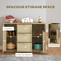 Boho Sideboard Buffet Cabinet, Kitchen Coffee Bar Cabinet with 3 Drawers, 2 Adjustable Shelves and 4 Racks, Natural
