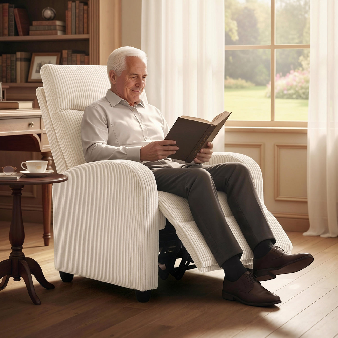 Fabric Recliner Chair Manual Home Theater Seating Single Reclining Sofa Chair with Padded Seat for Living Room, Beige