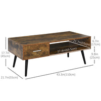 Retro Coffee Table with Storage Shelf and Drawer for Living Room, Vintage Wooden Sofa Side Table, Rustic Brown
