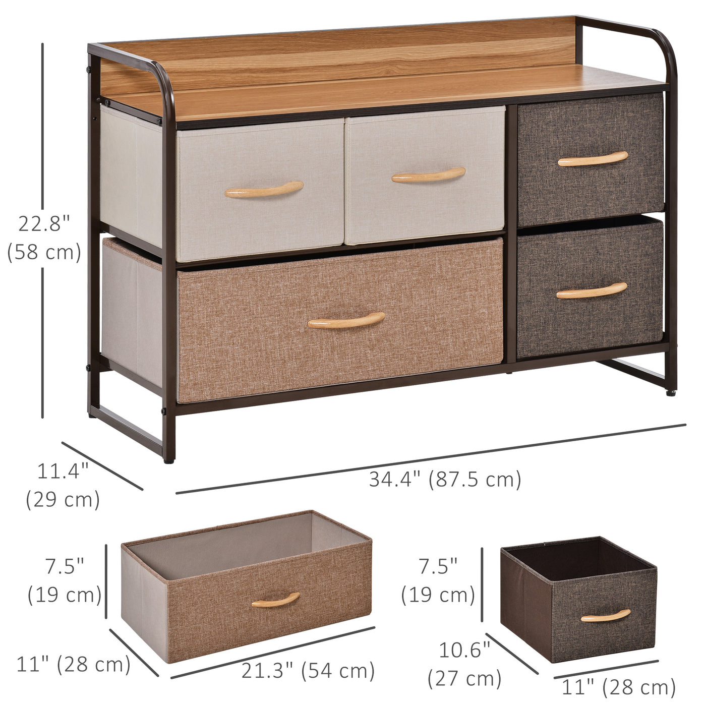 5-Bin Dresser Storage Tower Cabinet Organizer Unit, Easy Pull Fabric Bins with Metal Frame for Bedroom