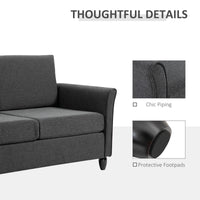 2-Seat Sofa Two-Seater Couch with Armrests and Wood Legs for Living Room, Bedroom, Dark Grey