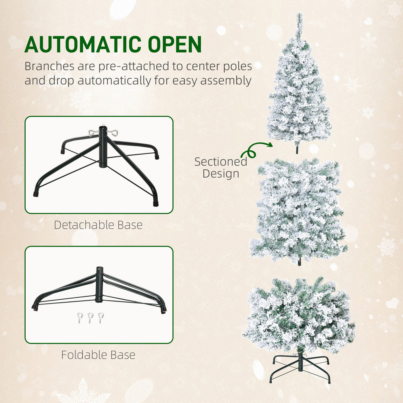 6ft Prelit Artificial Pencil Christmas Tree, Snow Flocked Slim Xmas Tree with Warm White LED Lights - Green
