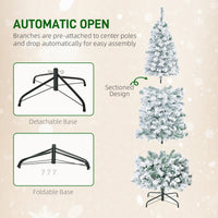 6ft Prelit Artificial Pencil Christmas Tree, Snow Flocked Slim Xmas Tree with Warm White LED Lights - Green