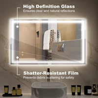 39" x 24" Bathroom Mirror with LED Lights, Wall Mounted Vanity Mirror with Anti-Fog Pad and Touch Button, Clear