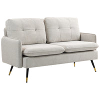 55" Loveseat Sofa, Linen Love Seat w/ S spring, Steel Legs and Button Tufting, Small Couch for Living Room, Cream White