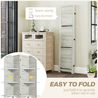 4-Panel Wall Partition Room Separator with 3 Storage Shelves Foldable Design Wooden Frame 5.6FT Distressed White