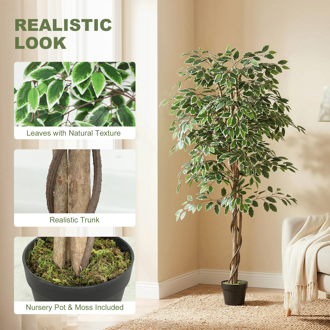 5.3 FT Artificial Tree, Indoor Fake Ficus with Pot, for Home Office Living Room Decor