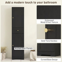 67" Tall Bathroom Cabinet, Slim Bathroom Storage Cabinet with 2 Doors, Drawer and Adjustable Shelf, Black Wood Grain