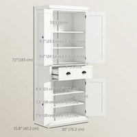 72" Kitchen Pantry, Freestanding Storage Cabinet with Drawer, Doors, Cream White