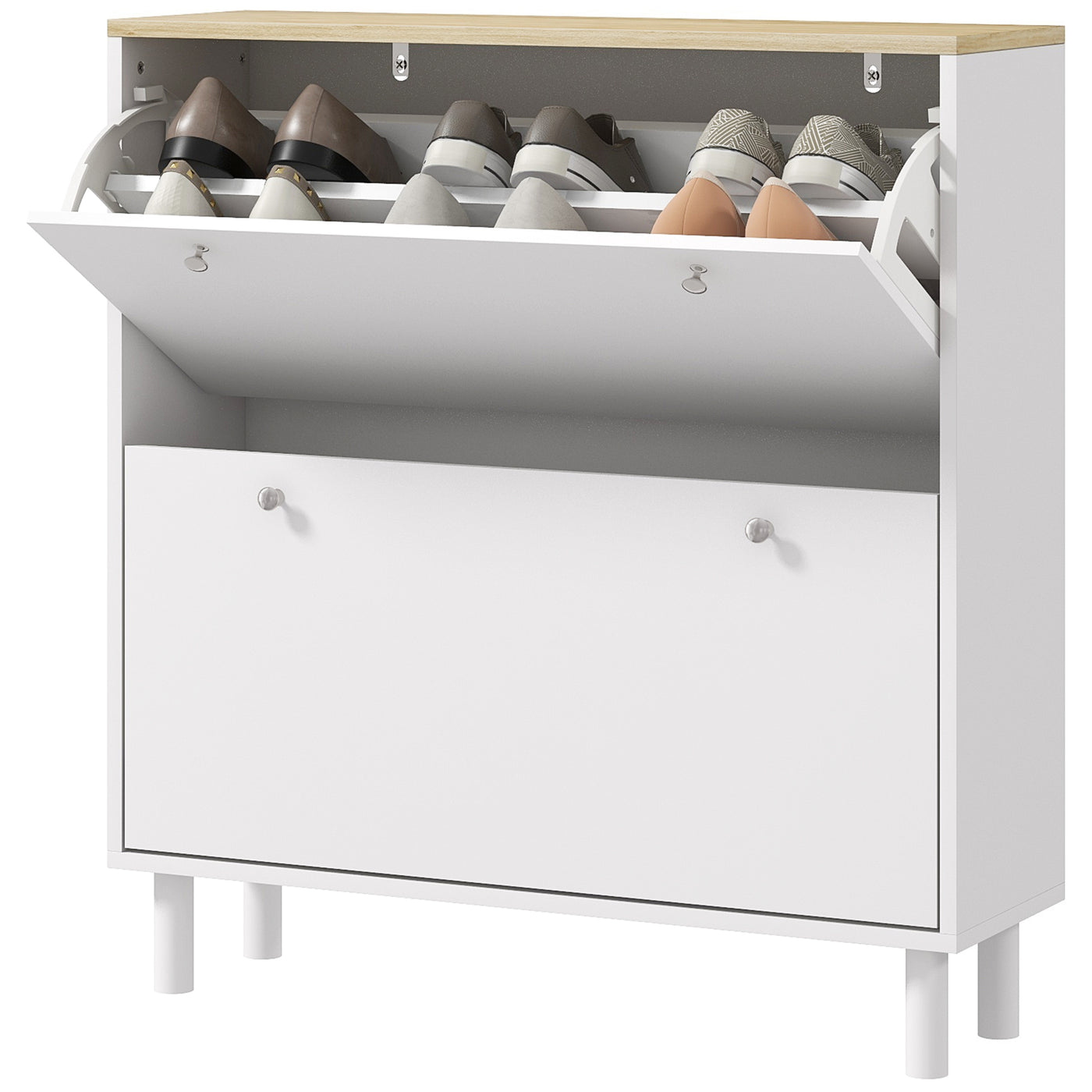 2 Drawers Shoe Storage Cabinet with Adjustable Shelves for 16 Pairs of Shoes, White