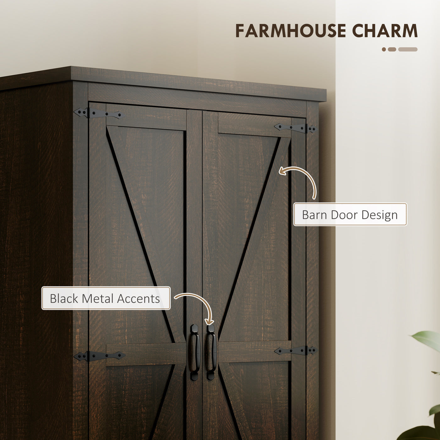 Farmhouse Kitchen Pantry Storage Cabinet, 64" Freestanding Kitchen Pantry Cabinet with Drawers, Distressed Dark Brown