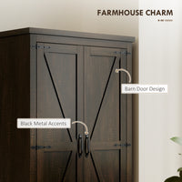 Farmhouse Kitchen Pantry Storage Cabinet, 64" Freestanding Kitchen Pantry Cabinet with Drawers, Distressed Dark Brown