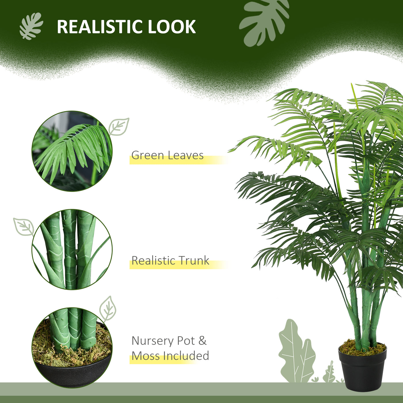 4FT Artificial Palm Tree, Fake Tropical Tree with Lifelike Leaves, Faux Plant in Pot for Indoor Decoration, Green