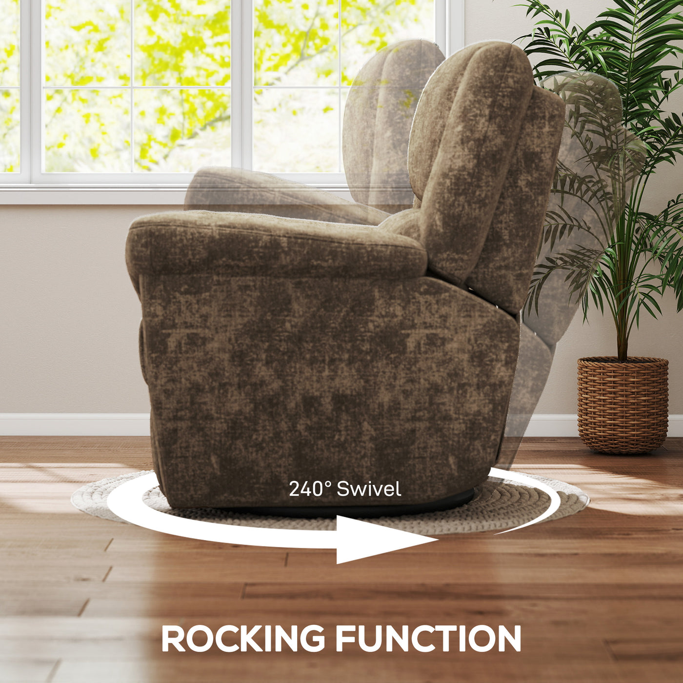 Power Recliner Chair, Fabric Upholstered Recliner Chair with USB Ports, Swivel and Rocking Function, Footrest