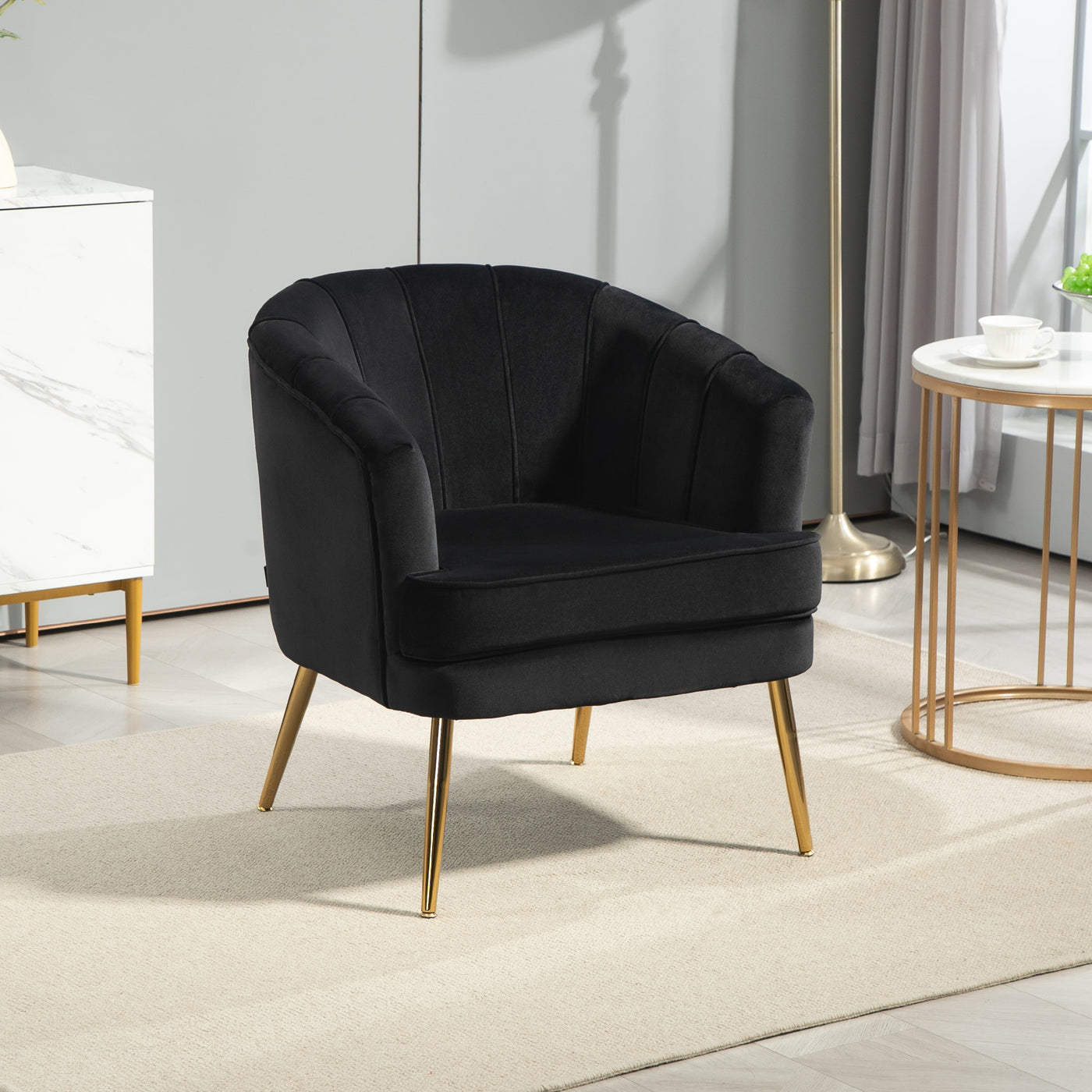 Fabric Armchair, Modern Accent Chair with Gold Metal Legs for Living Room, Bedroom, Home Office, Black
