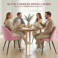 Modern Dining Chairs Set of 4, Upholstered Dining Room Chairs with Metal Legs, Shell Backrest, Padded Seat, Pink