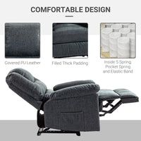 PU Leather Reclining Chair, Manual Recliner Chair for Living Room with Footrest, 2 Side Pockets, Steel Frame, Black