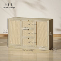 Boho Sideboard Buffet Cabinet, Kitchen Coffee Bar Cabinet with 3 Drawers, 2 Adjustable Shelves and 4 Racks, Natural