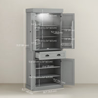 71" Kitchen Pantry Cabinet with LED Lights, 6 Spice Racks, a Drawer and 4 Adjustable Shelves, Grey