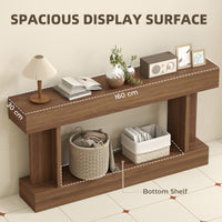 63 Inch Long Console Table, Vintage Narrow Entryway Table with Storage Shelf for Living Room and Hallway, Dark Brown