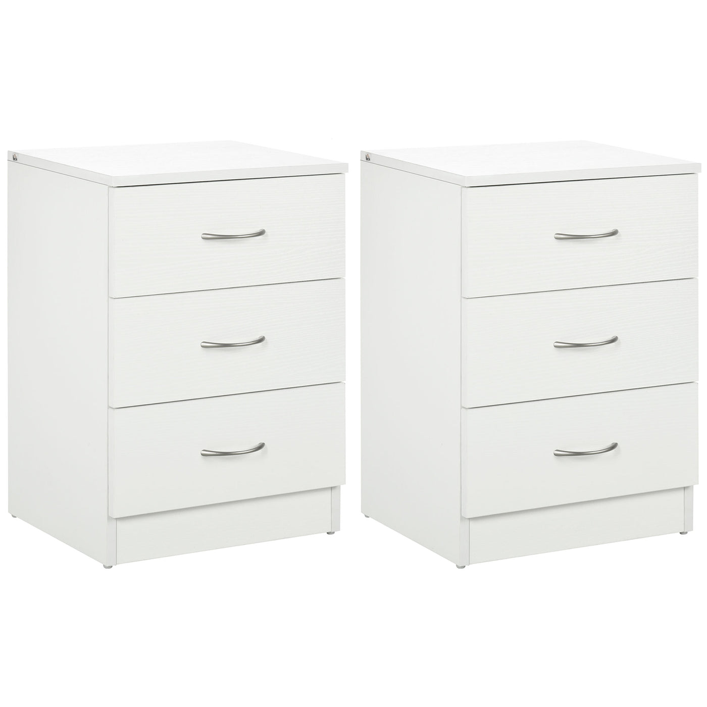 Bedside Table with 3 Drawers, Modern Wood Nightstand, Side Table with Anti-tipping Design for Bedroom, Set of 2, White