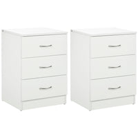 Bedside Table with 3 Drawers, Modern Wood Nightstand, Side Table with Anti-tipping Design for Bedroom, Set of 2, White