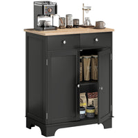 Sideboard Buffet Cabinet with Storage, 27" Kitchen Cabinet with Adjustable Shelf, 2 Drawers and 2 Doors, Coffee Bar Cabinet with Rubberwood Tabletop, Black