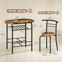 Dining Table Set of 3, Kitchen Table and Chairs Set for 2 with Shelf, Living Room Rustic Brown