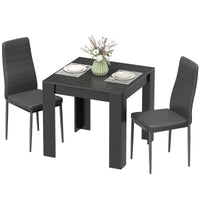 Dining Table Set for 2, Square Kitchen Table and Chairs, Dining Room Table and PU Leather Upholstered Chairs, Black