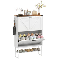 Narrow Shoe Storage Cabinet with 2 Flip Drawers, Slim Shoe Cabinet for 15-20 Pairs, White Wood Grain