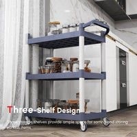3-Tier Utility Cart Large Rolling Storage Trolley with 3 Shelves Metal Clean Service Cart, Restaurant, Hotel, Livingroom, Silver and Grey