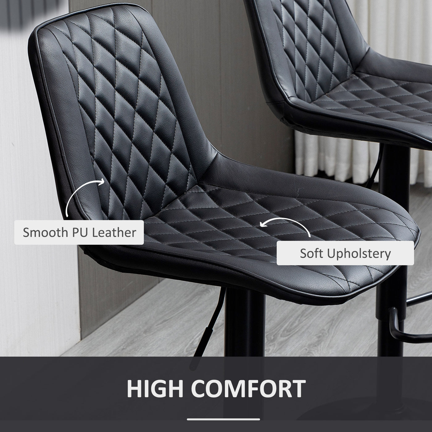 Bar Stools Set of 2, Swivel Counter Height Barstools with Back, Footrest, Adjustable Height, Black