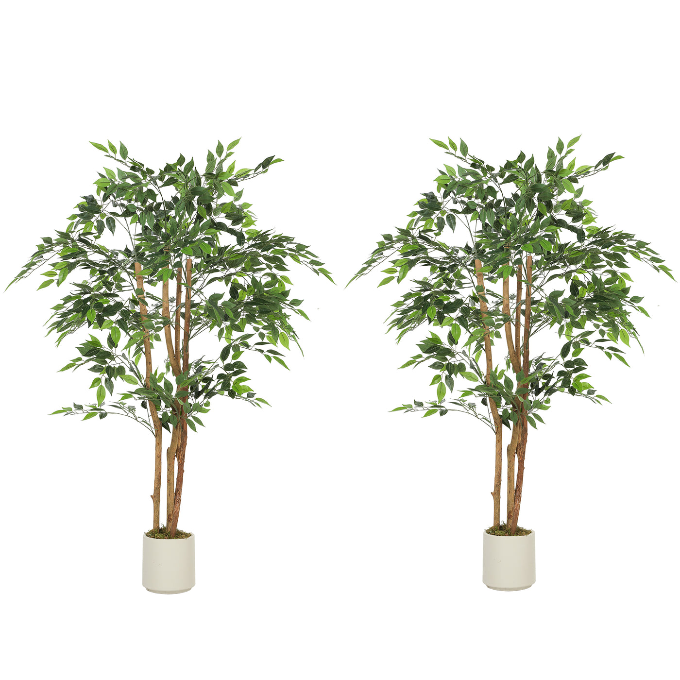 5FT Artificial Banyan Tree Set of 2, Fake Potted Tree with Solid Wood Trunk and Pot for Indoor