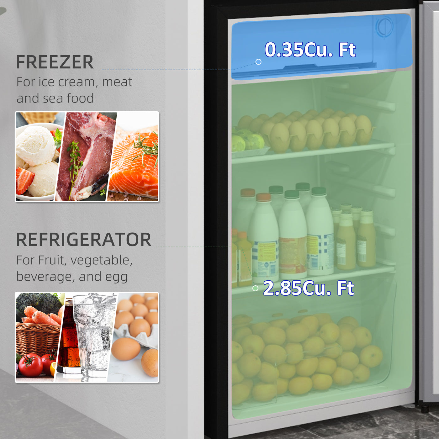 Compact Refrigerator, Mini Fridge with Freezer, Adjustable Shelf, Mechanical Thermostat and Reversible Door, Silver