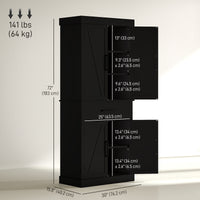 72" Kitchen Storage Cabinet, Farmhouse Kitchen Pantry Cabinet with 4 Barn Doors, Drawer, Adjustable Shelves, Black