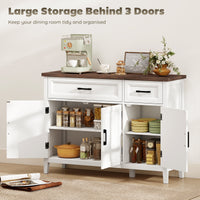 Sideboard Buffet Cabinet, 44" Farmhouse Kitchen Cabinet with 3 Chevron Doors, 2 Drawers and 2 Adjustable Shelves, White