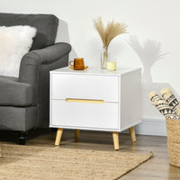 Nightstand, Bedside Table with 2 Drawers, Modern Side End Table with Solid Wood Legs for Bedroom, White