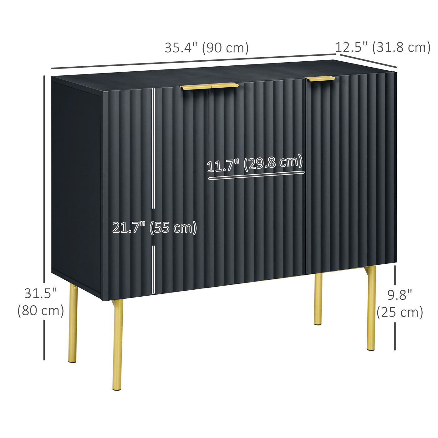 Modern Storage Cabinet Sideboard Buffet Cabinet with Gold Legs for Living Room Dining Room Hallway Black