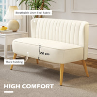 Modern 2 Seat Sofa for Bedroom, Upholstered Two Seater Couch with Rubber Wood Legs, Cream White